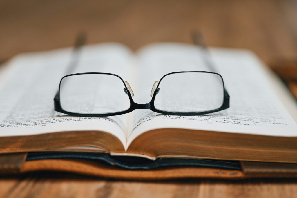 glasses, upside down, Bible, devotions, lens
